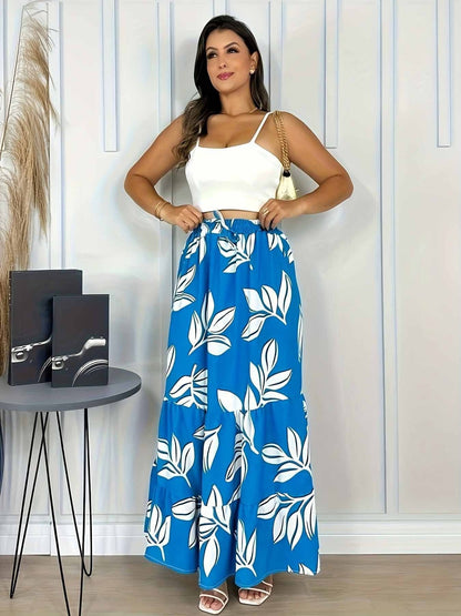 Falda de cintura alta con estampado floral informal de moda para mujer