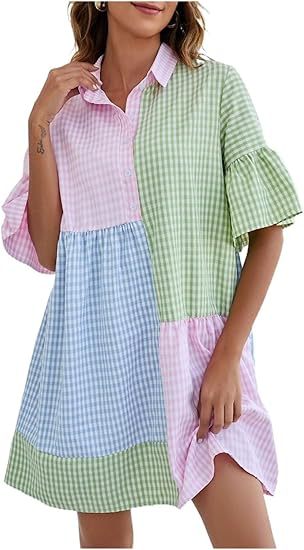 Vestido casual con costuras a cuadros para mujer