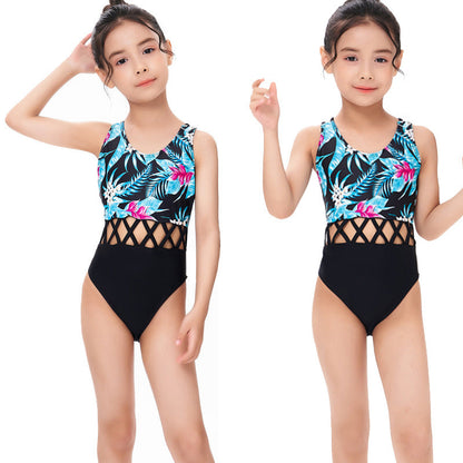 Girls Cute Printed Sleeveless Hollow-Out Swimwear