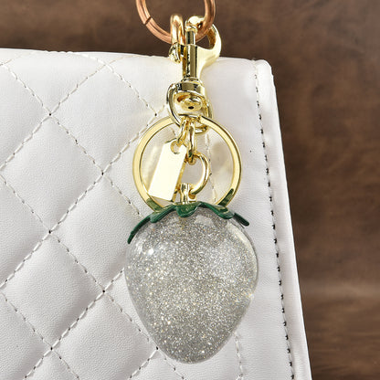 Llavero con colgante de resina de fresa multicolor para bolso