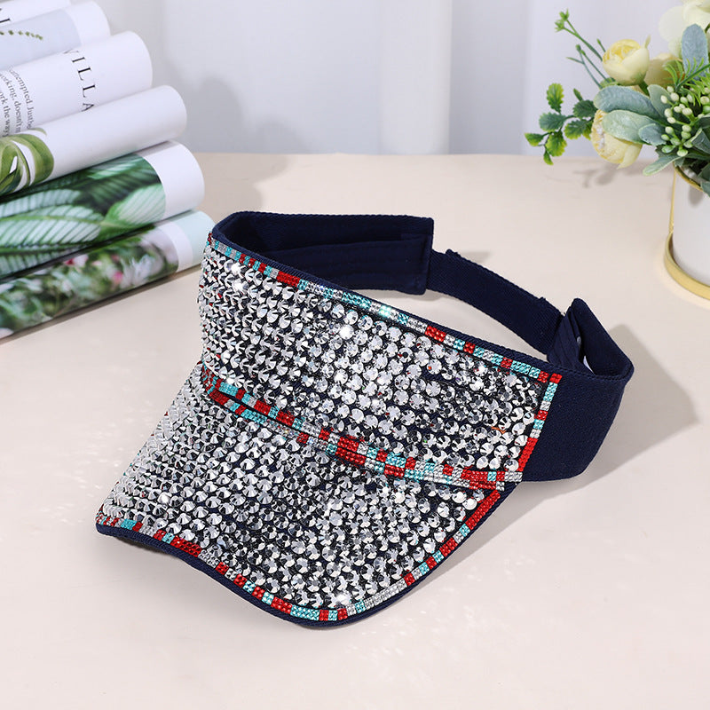 Gorra de protección solar hueca con diamantes de imitación para mujer