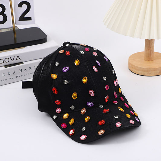 Gorra de béisbol informal de color liso con diamantes de imitación para mujer