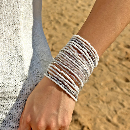 Women Fashion Boho Beach Contrast Bead Multi-Layer Stacked Bracelet