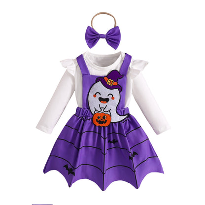 Conjunto de mameluco y vestido de manga larga para niñas pequeñas
