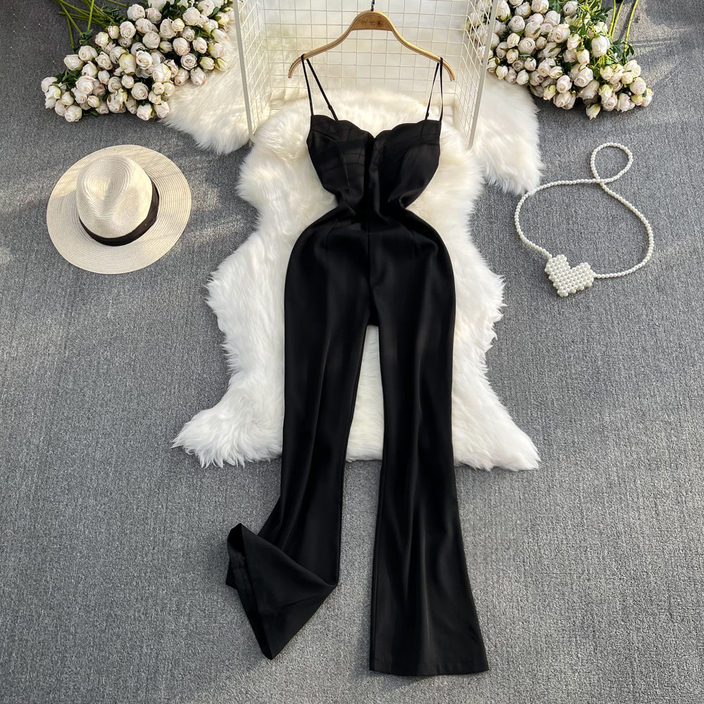 Sexy Women V Neck High Waist Spaghetti Strap Jumpsuits