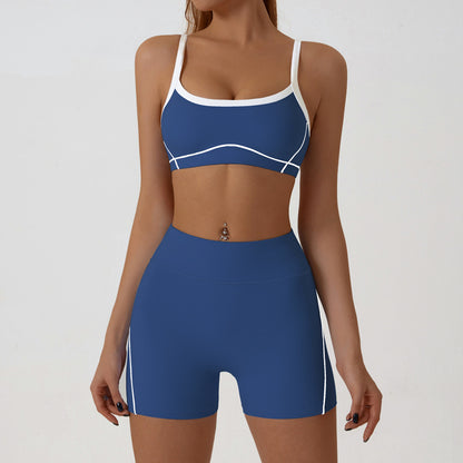 Women Fashion Contrast Color Bra Tight Shorts Set