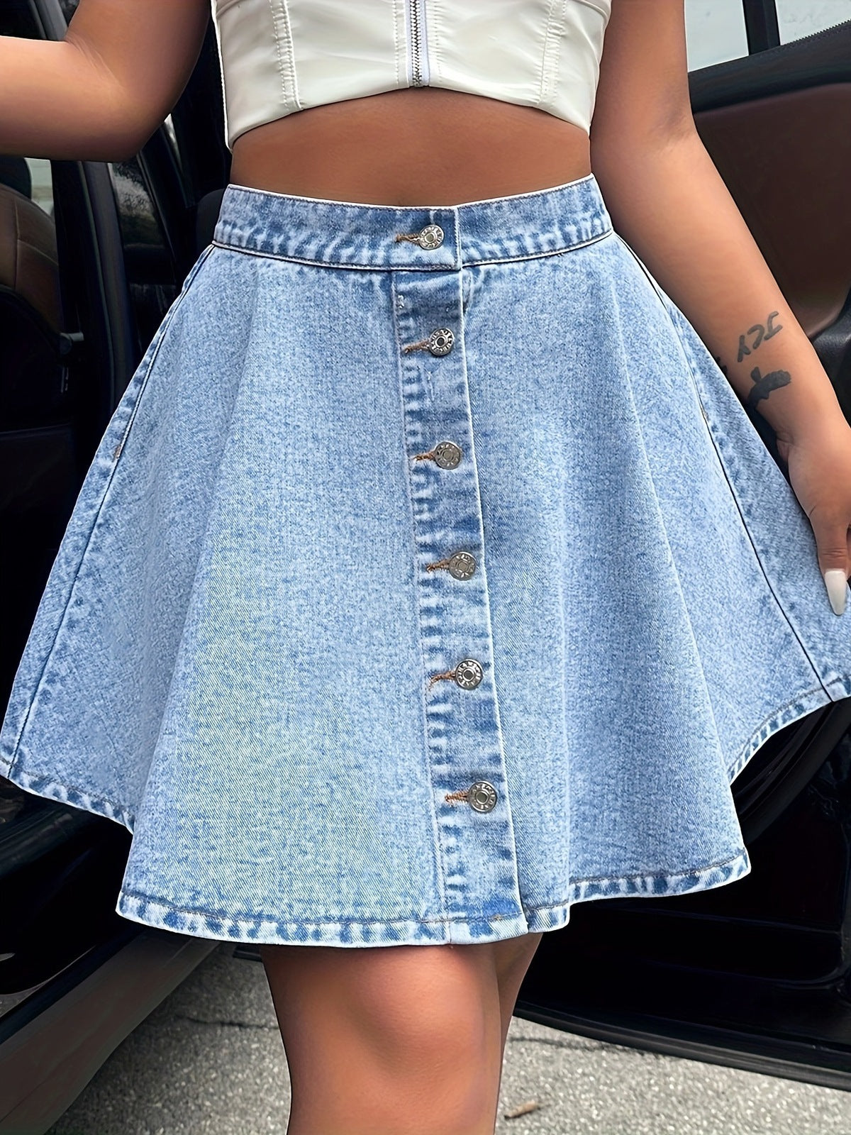 Falda vaquera holgada de cintura alta informal para mujer, color liso, estilo urbano