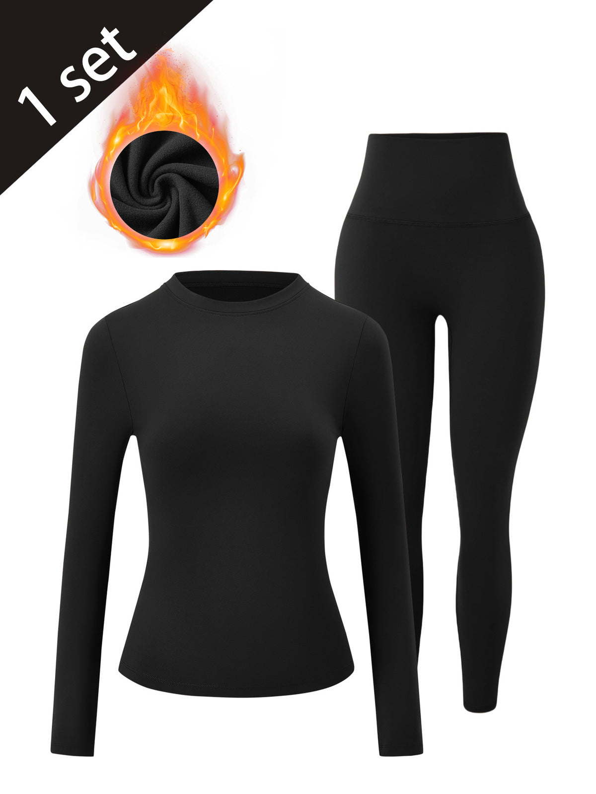 Winter Fleece-Lined Women'S Yoga Solid Color Two-Piece Set