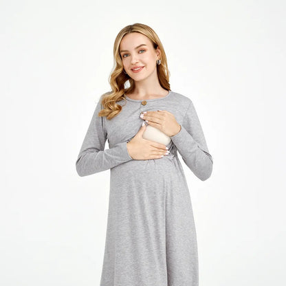 Vestido casual de cuello redondo de color sólido para mujeres embarazadas