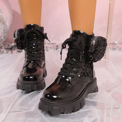 Colorful Stitching Sequin Ankle Boots for Women
