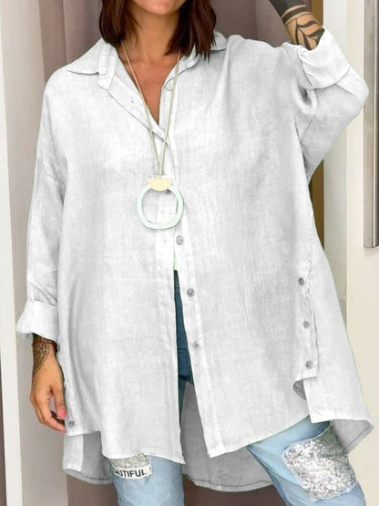 Camisa informal de lino y algodón de moda de verano para mujer