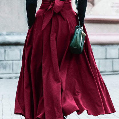 Falda elegante de cintura alta con cordones y color liso para mujer