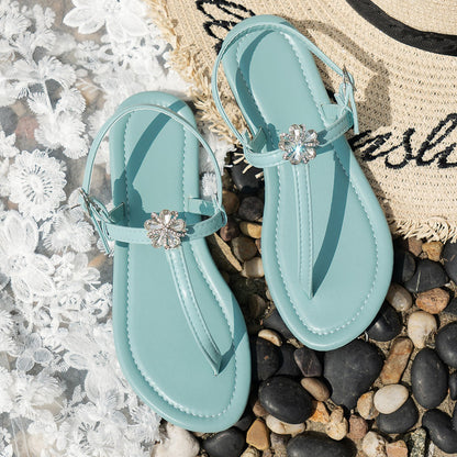 Pantuflas florales con diamantes de imitación para mujer de talla grande