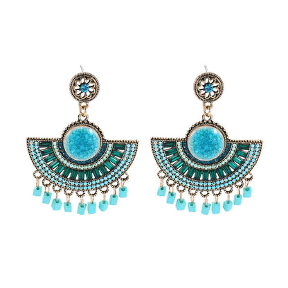 Women Fashion Bohemian Ethnic Fan Tassel Earrings