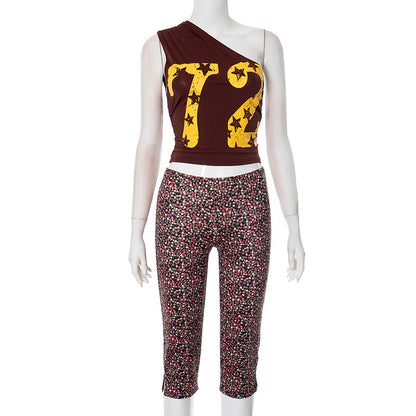Conjunto de top corto sin mangas con hombros inclinados para mujer