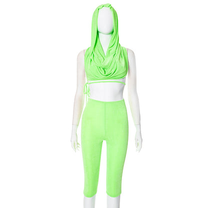Women Fashion Sexy Solid Color Crop Top Set