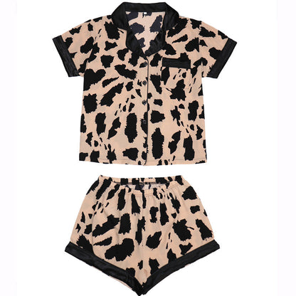 Women Casual Loose Spotted Print Silk Pajamas Set