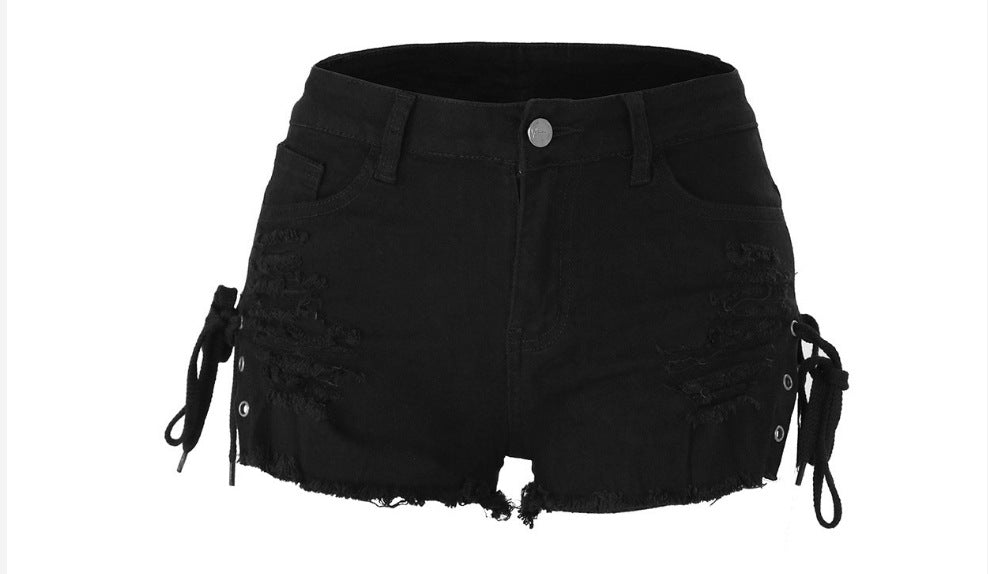 Pantalones cortos vaqueros de cintura baja, sexys, informales, de color liso, a la moda para mujer