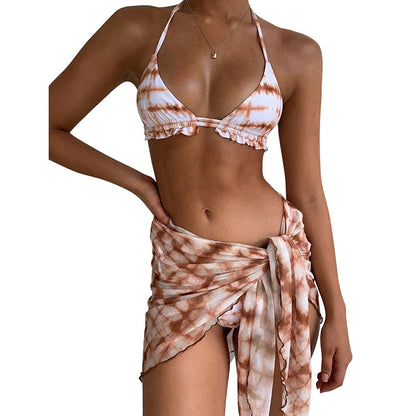 Women Fashion Tie-Dye Printing Bikini Set with Three Pieces