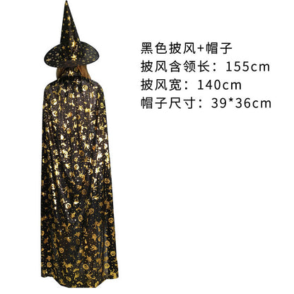 Costume de performance de bal d'Halloween pour enfants et adultes, cape et chapeau de sorcière
