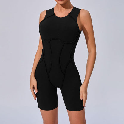 Combinaison de yoga décontractée sans manches pour femme, couleur unie