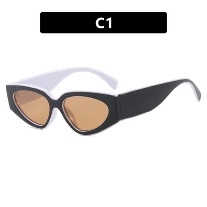 Lunettes de soleil tendance pour femmes, style chat, colorblock, avec monture en polycarbonate