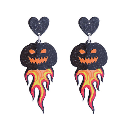 Halloween Women Funny Creative Acrylic Pumpkin Skeleton Ghost Earrings