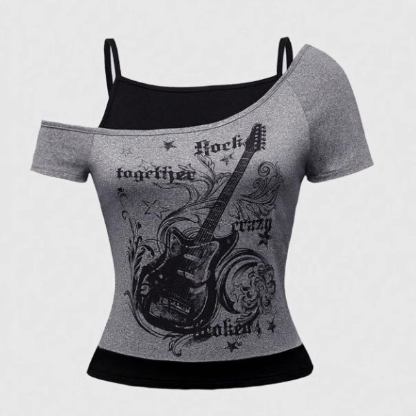 Camiseta de manga corta con estampado gótico de moda de verano para mujer