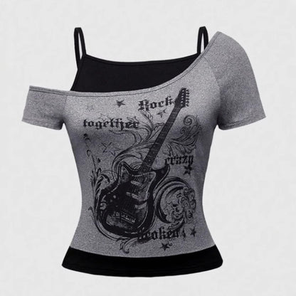 Camiseta de manga corta con estampado gótico de moda de verano para mujer