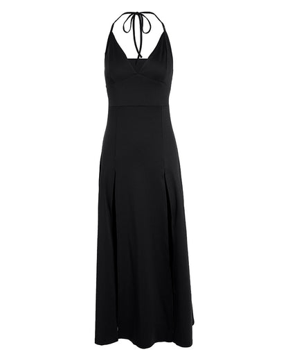 Women Fashion Sexy Solid Color V-Neck Halter Dress