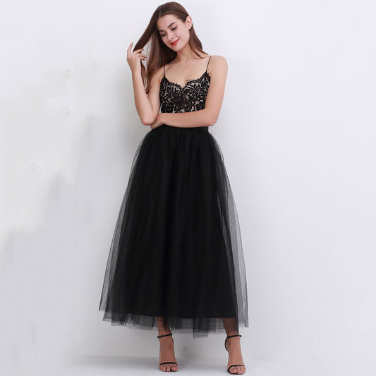 Women Fashion Solid Color Mesh Skirt