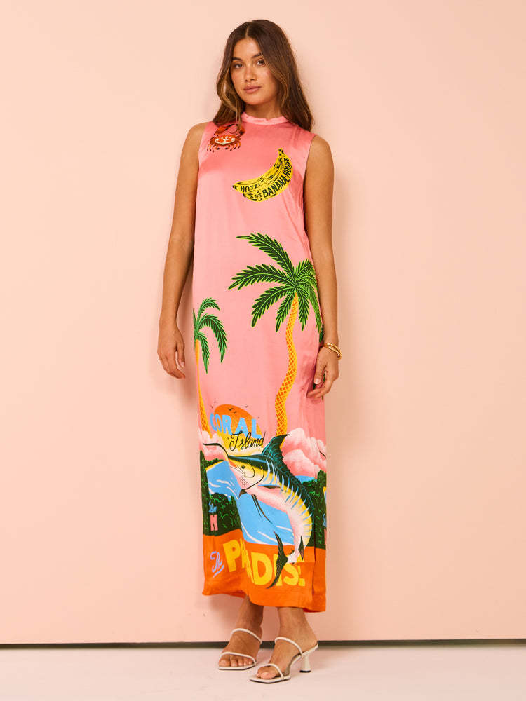 Vestido largo estampado informal de verano para mujer para vacaciones