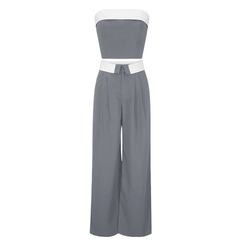Women Fashion Contrast Stitching Tube Top And Pants Set
