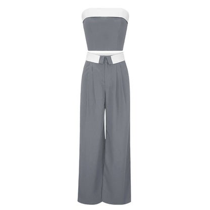 Women Fashion Contrast Stitching Tube Top And Pants Set