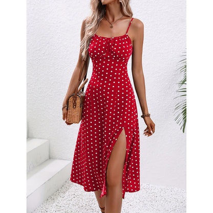Robe ample fendue à bretelles spaghetti et imprimé floral sexy pour femme