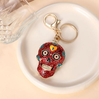 Llavero de calavera de mandala de Halloween con esmalte multicolor - Accesorio de arte moderno