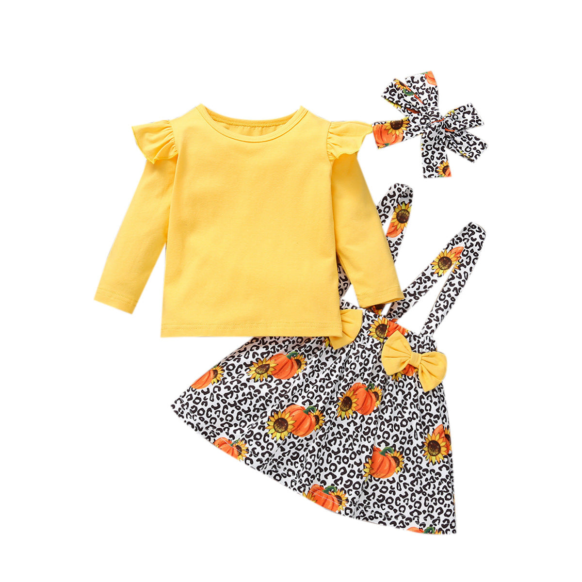 Vestido informal de manga larga con estampado de calabaza para niñas pequeñas