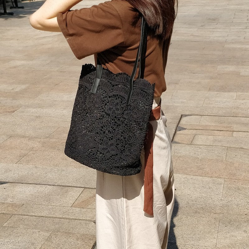 Bolso de mano informal de encaje bohemio para mujer, de gran capacidad