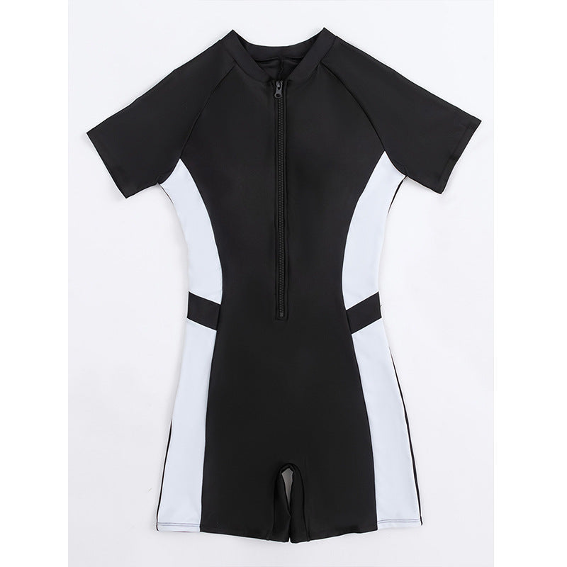 Maillot de bain une pièce à fermeture éclair et blocs de couleurs tendance pour femmes