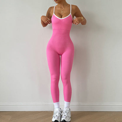 Women Fashion Color Contrast Sleeveless Jumpsuits