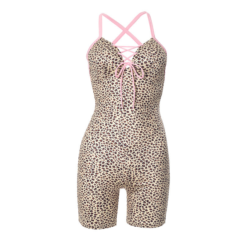 Women Fashion Sexy Leopard Sleeveless Jumpsuit