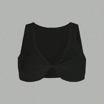 Women Sexy Solid Color Knotted Crop Top - Polyester Slim Fit