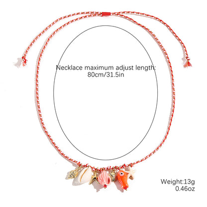Collar de cuerda de cerámica con forma de estrella de mar y dopamina con concha de viento para vacaciones en el océano