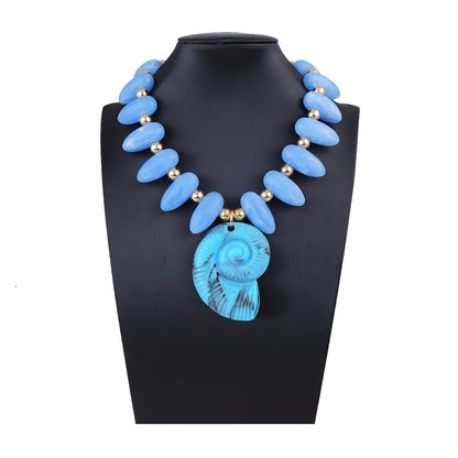 Women Fashion Exaggerated Vacation Multicolor Beaded Conch Pendant Sea Necklace