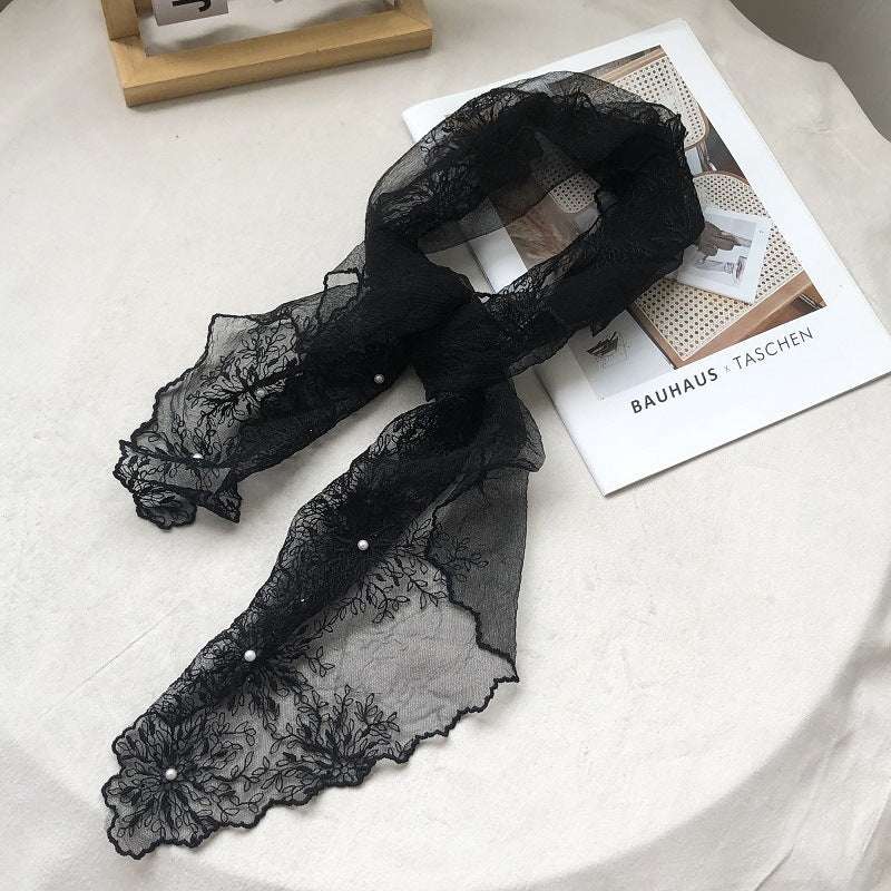 Bufanda de seda floral con encaje de moda de verano para mujer