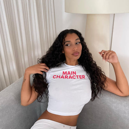 Women Simple Letter Printing Y2k White Crop T-Shirt