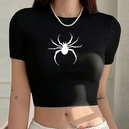 Camiseta corta ajustada con estampado de araña de estética gótica oscura