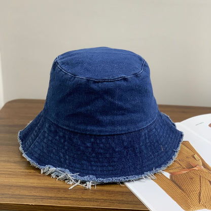 Sombrero de pescador de mezclilla personalizado con dobladillo sin rematar y protector solar de moda