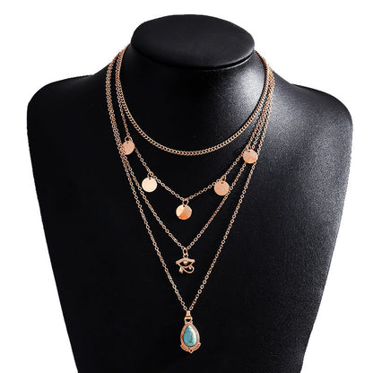 Collar con borlas de ojo de la suerte turquesa bohemio
