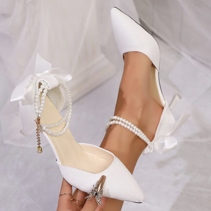 Elegantes y elegantes tacones de color sólido con lazo en punta